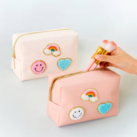 Cute Makeup Pouch with Smiley Face, Rainbow, and Heart