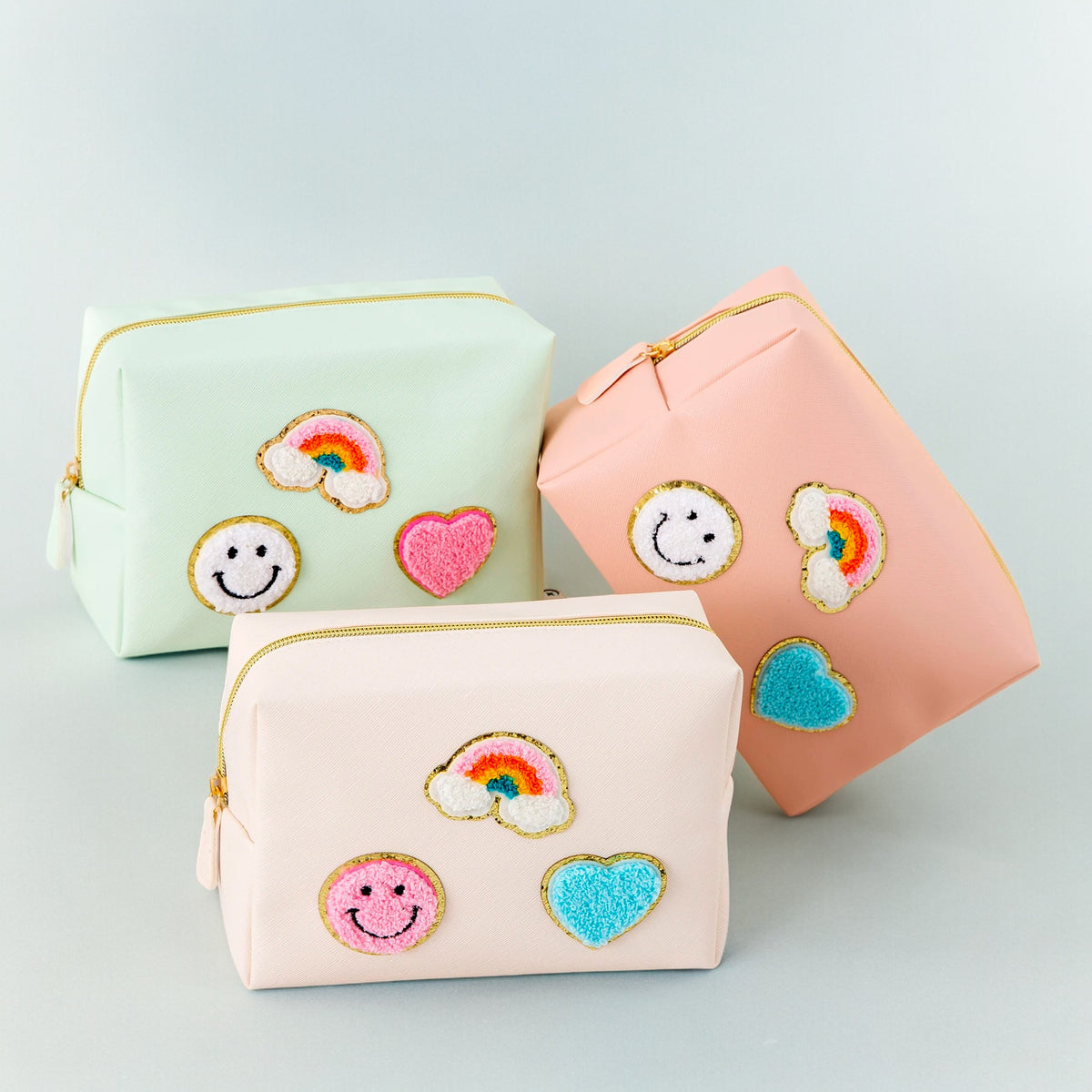 Cute Makeup Pouch with Smiley Face, Rainbow, and Heart