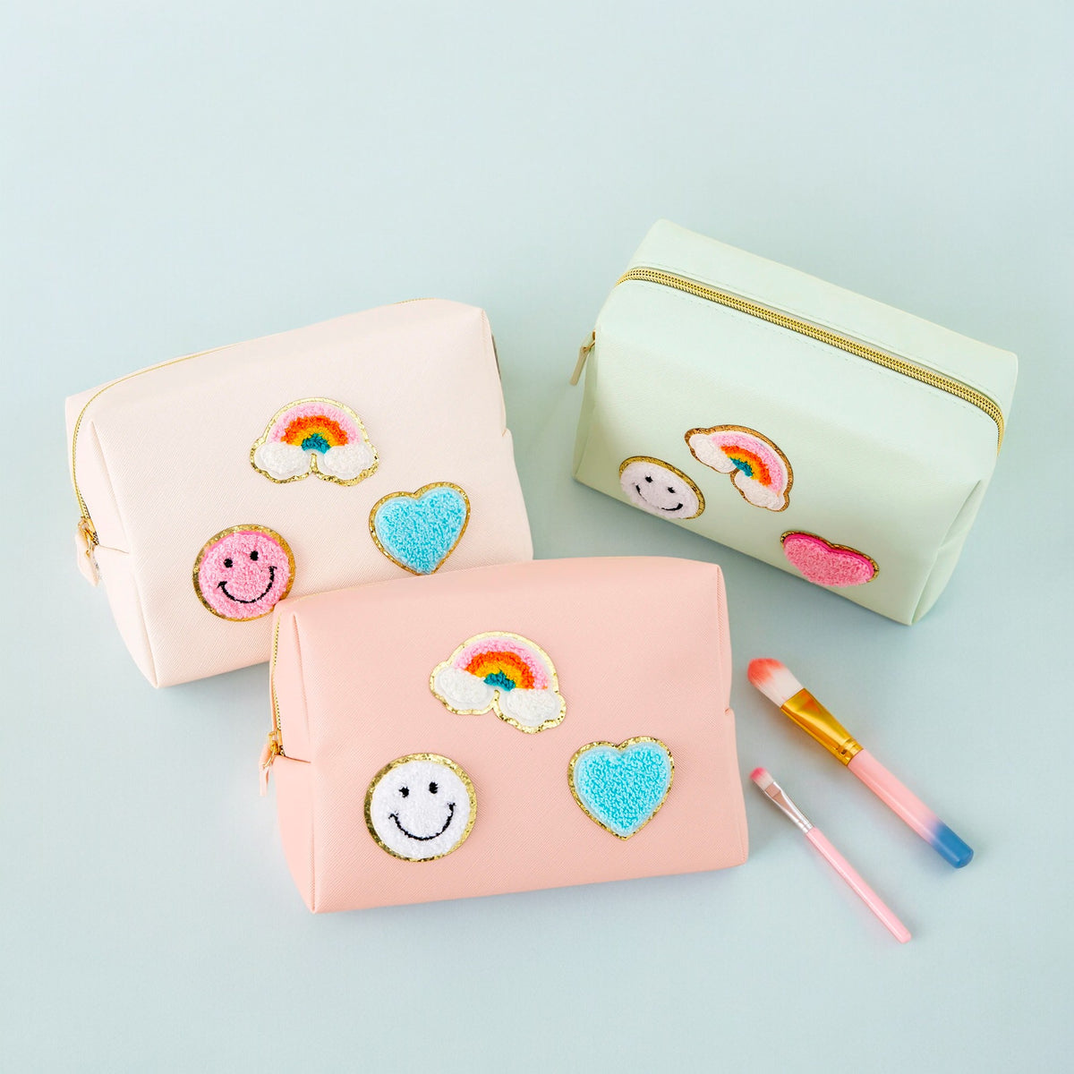 Cute Makeup Pouch with Smiley Face, Rainbow, and Heart