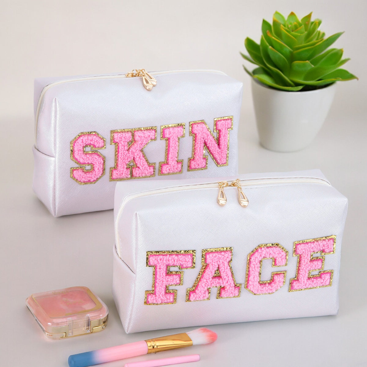 Chic Patch Cosmetic White Pouch