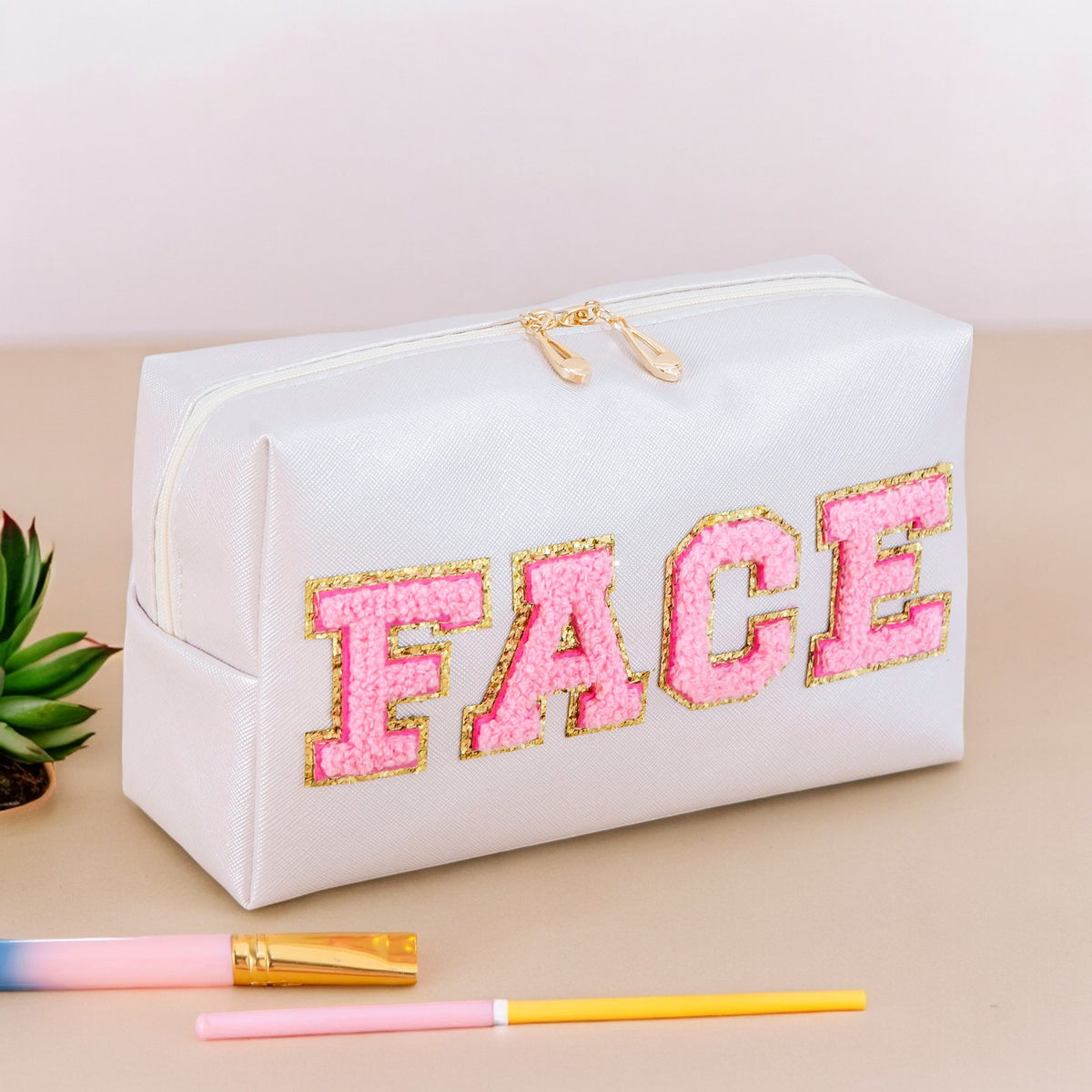 Chic Patch Cosmetic White Pouch