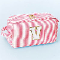 Cute Initial Waterproof Pink Travel Cosmetic Toiletry Bag