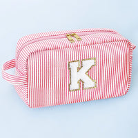 Cute Initial Waterproof Pink Travel Cosmetic Toiletry Bag