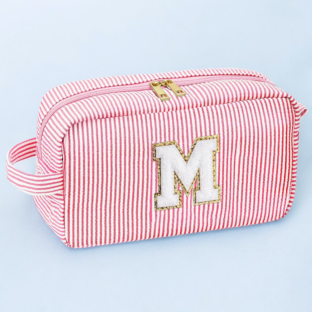 Cute Initial Waterproof Pink Travel Cosmetic Toiletry Bag