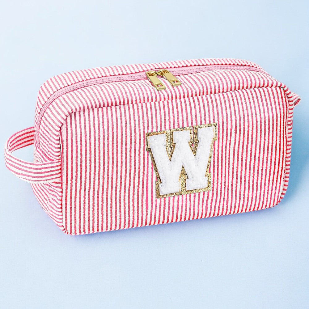 Cute Initial Waterproof Pink Travel Cosmetic Toiletry Bag