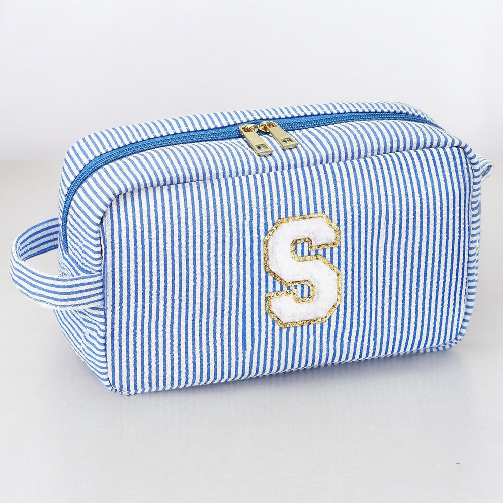 Cute Initial Waterproof Blue Travel Cosmetic Toiletry Bag