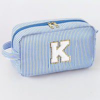 Cute Initial Waterproof Blue Travel Cosmetic Toiletry Bag