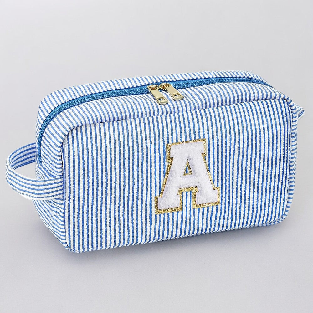 Cute Initial Waterproof Blue Travel Cosmetic Toiletry Bag