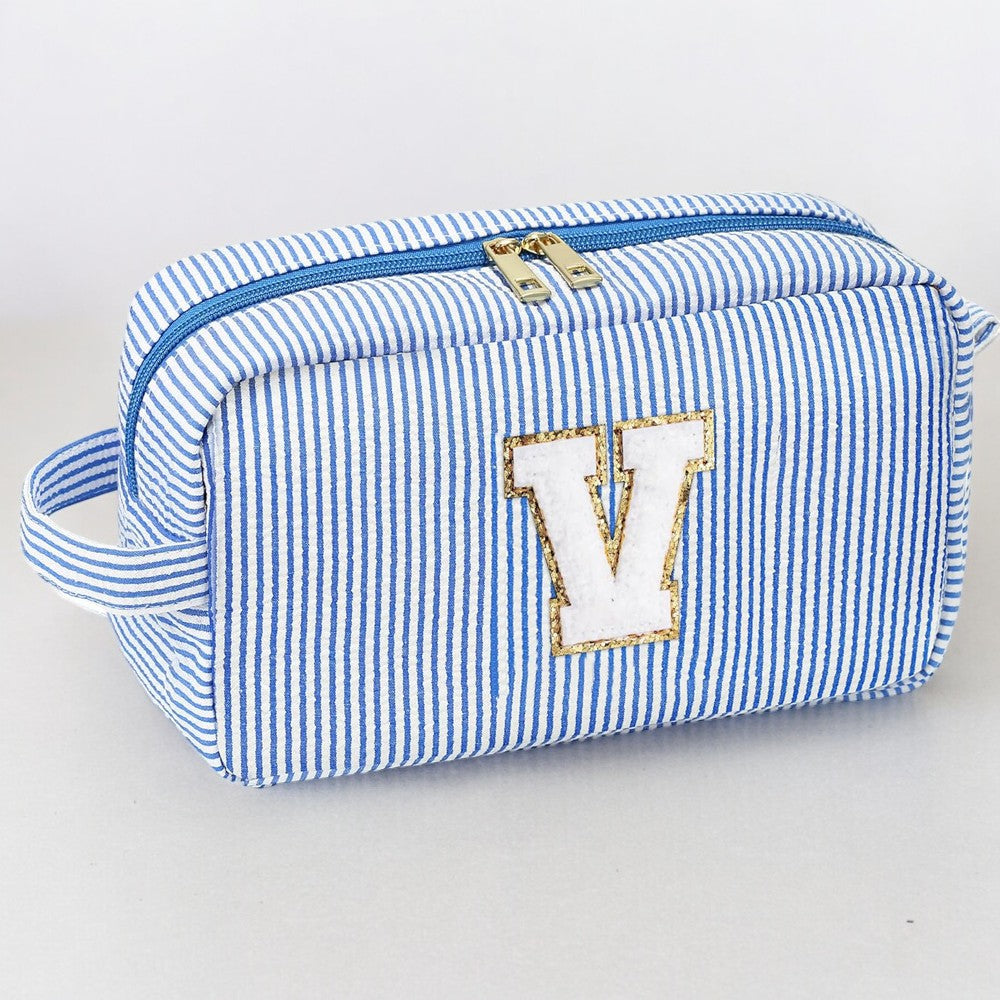 Cute Initial Waterproof Blue Travel Cosmetic Toiletry Bag