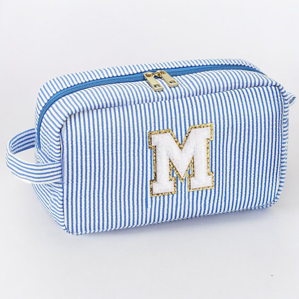 Cute Initial Waterproof Blue Travel Cosmetic Toiletry Bag