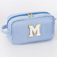 Cute Initial Waterproof Blue Travel Cosmetic Toiletry Bag