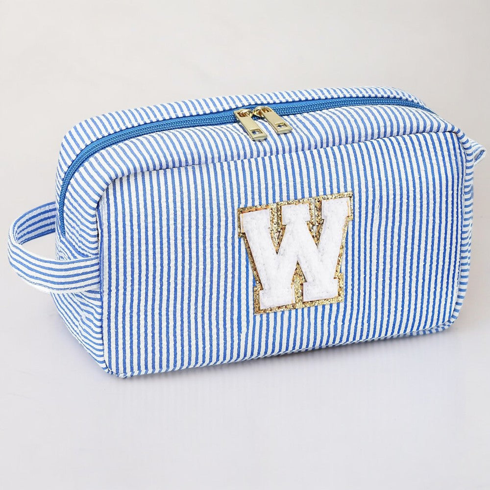 Cute Initial Waterproof Blue Travel Cosmetic Toiletry Bag