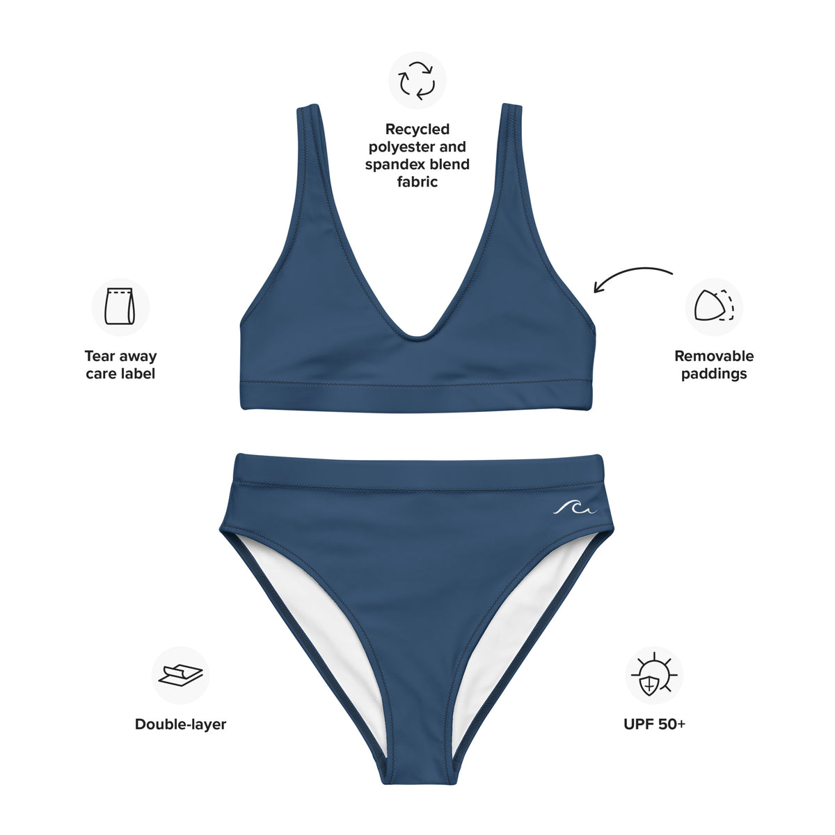 Navy Recycled high-waisted bikini