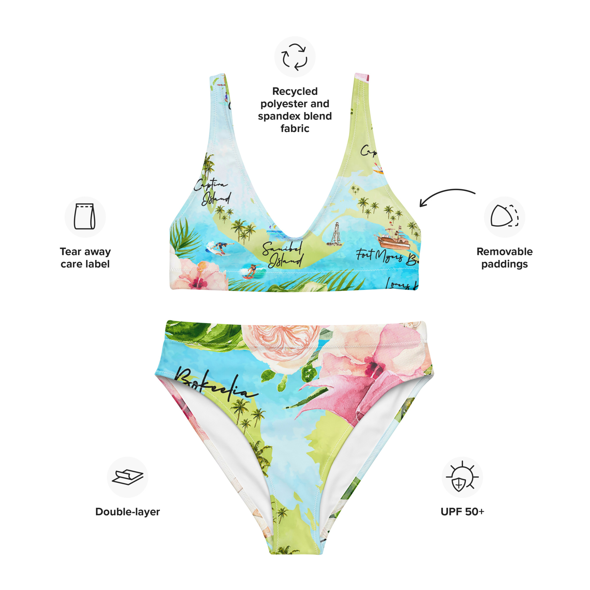 Recycled high-waisted bikini, front view