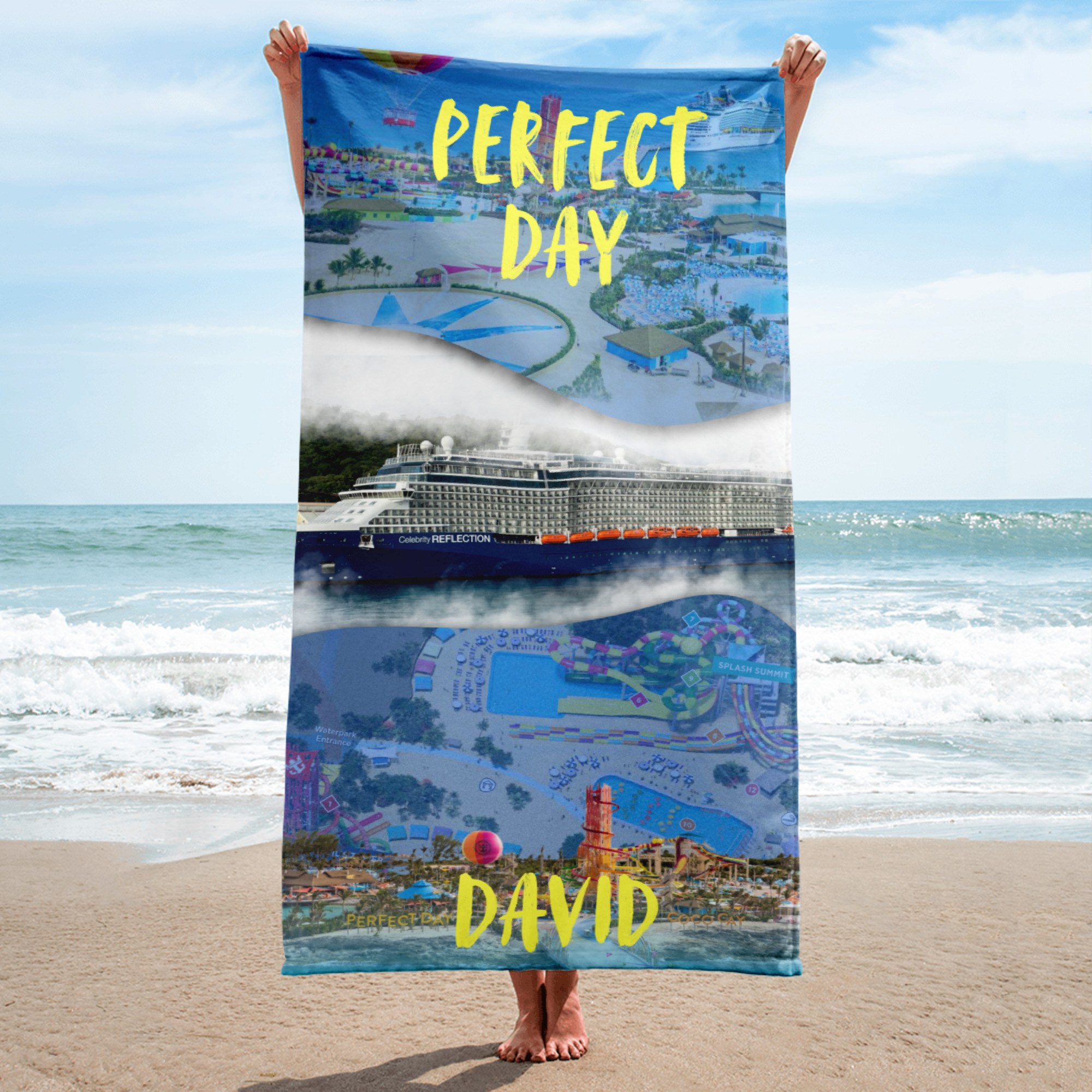 Custom Perfect Day at CocoCay cruise beach towel made for David