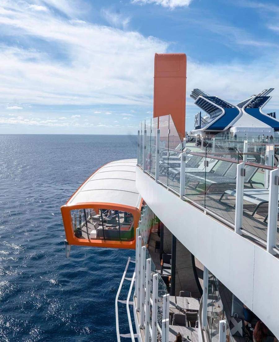 The Magic Carpet platform extended off the side of the ship in daylight
