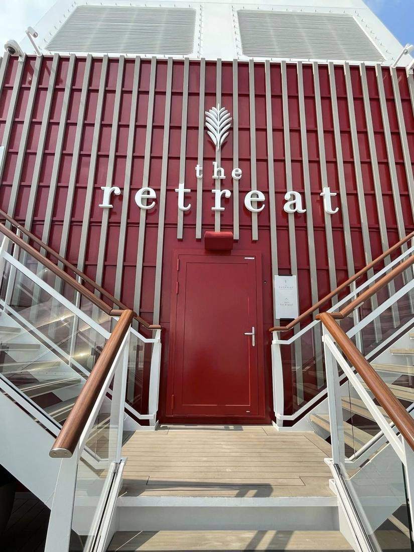 The red entrance to The Retreat bar and pool area