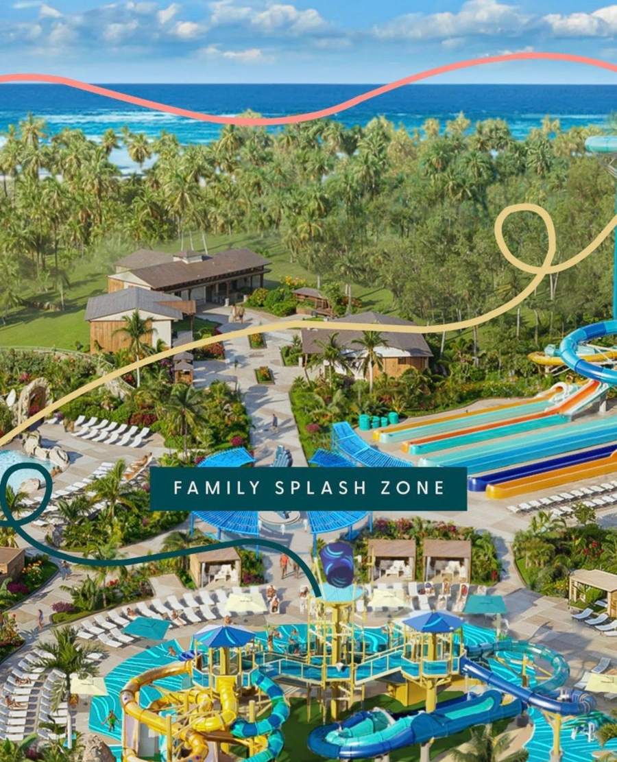 Illustrated aerial view of the Family Splash Zone water play area with slides