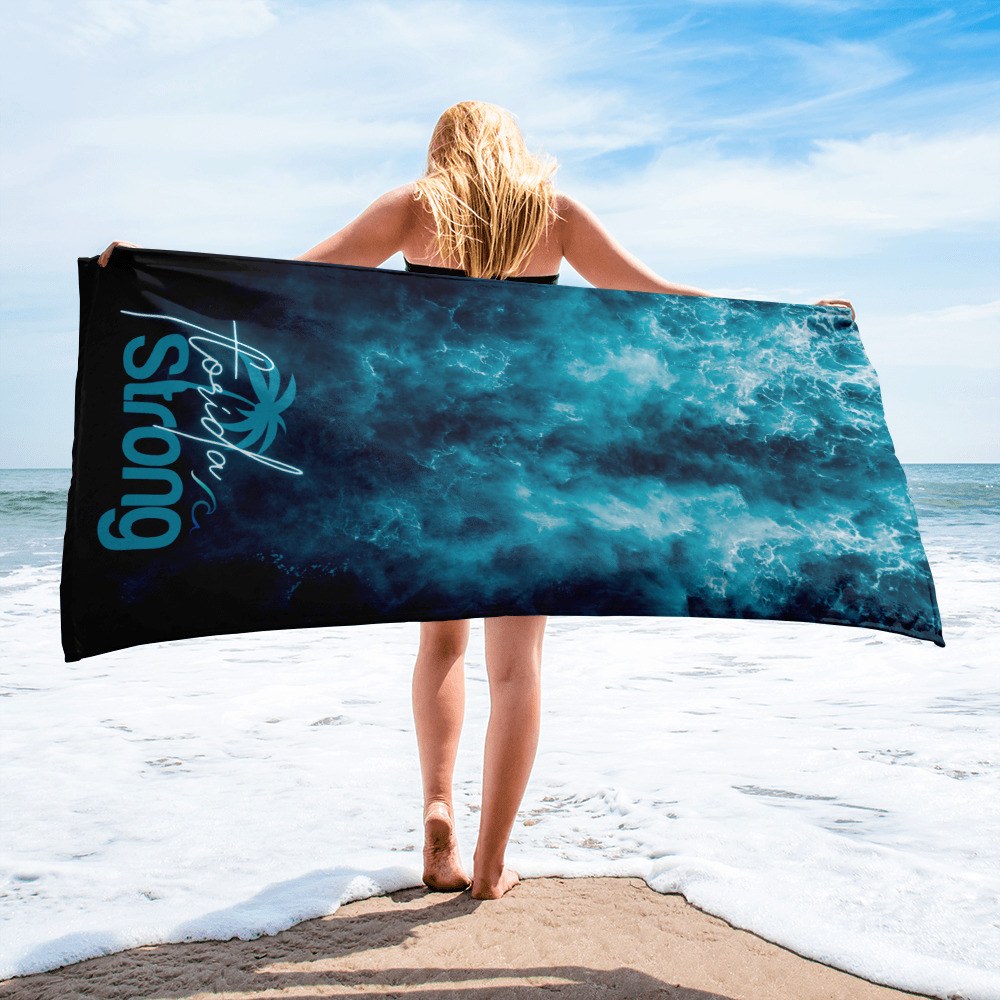 Florida Strong navy ocean-texture beach towel