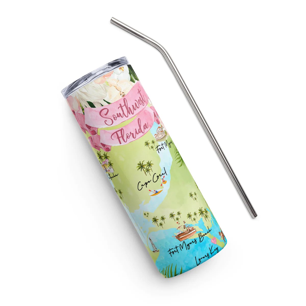 Southwest Florida stainless steel tumbler with straw