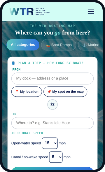 WTR boating map on a phone